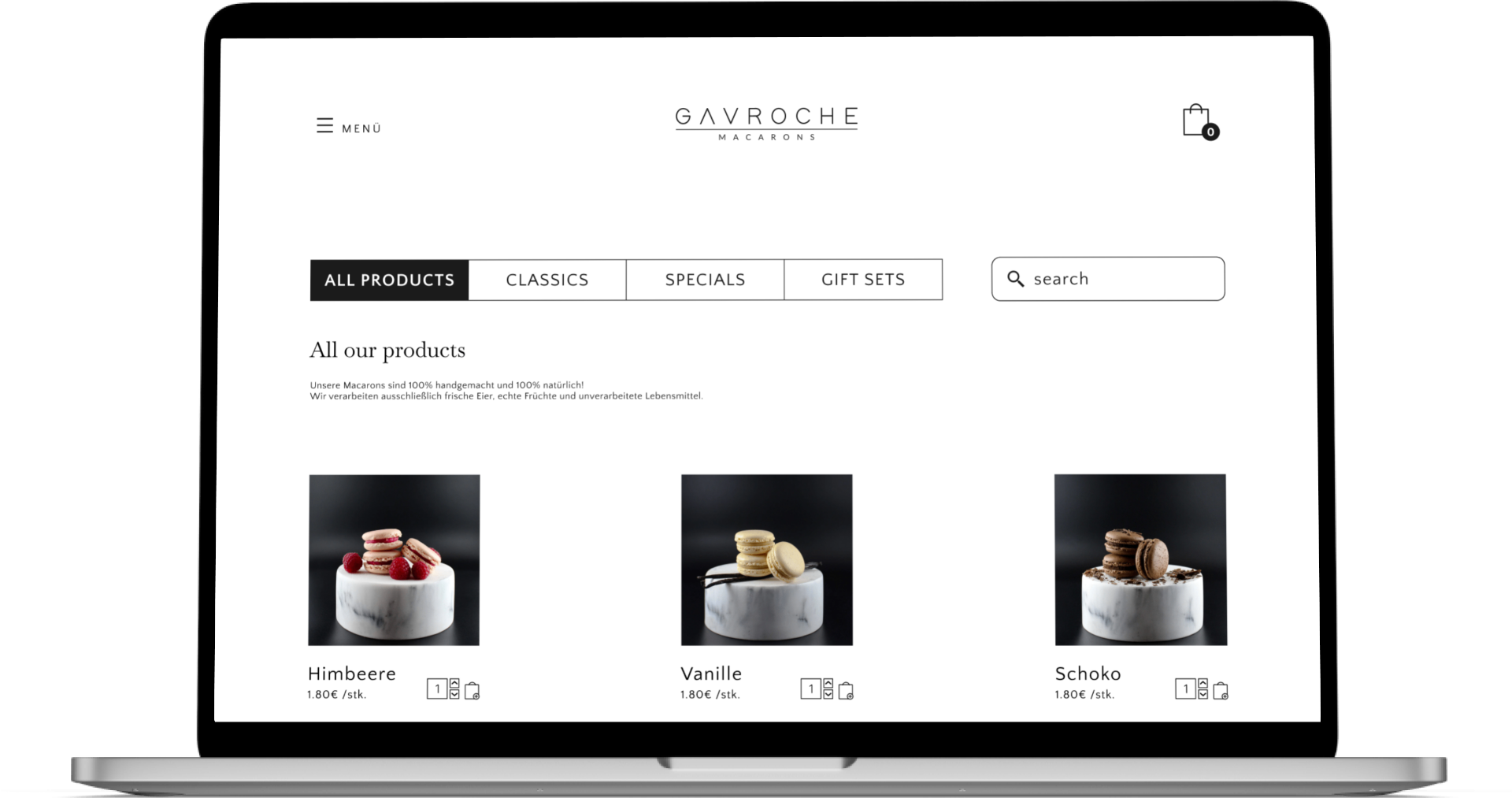 Gavroche product listing, desktop