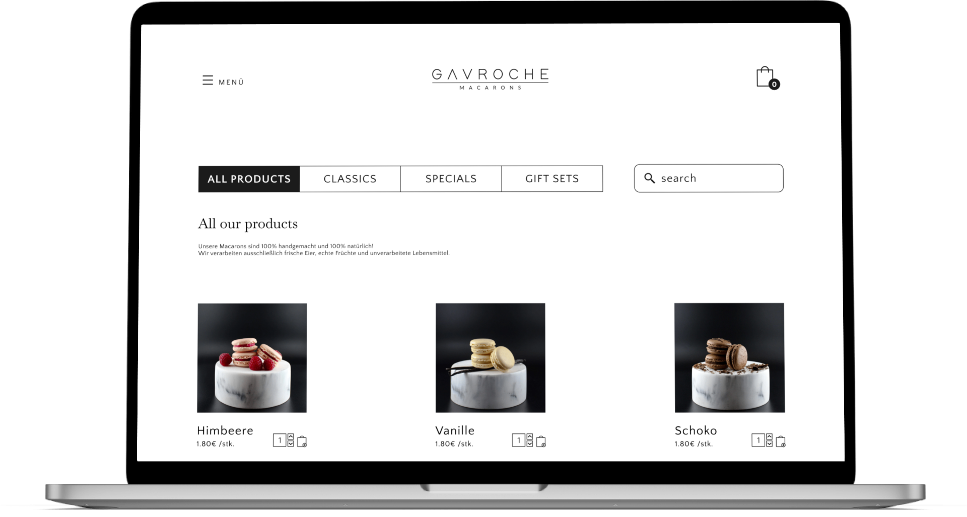 Gavroche product listing, desktop