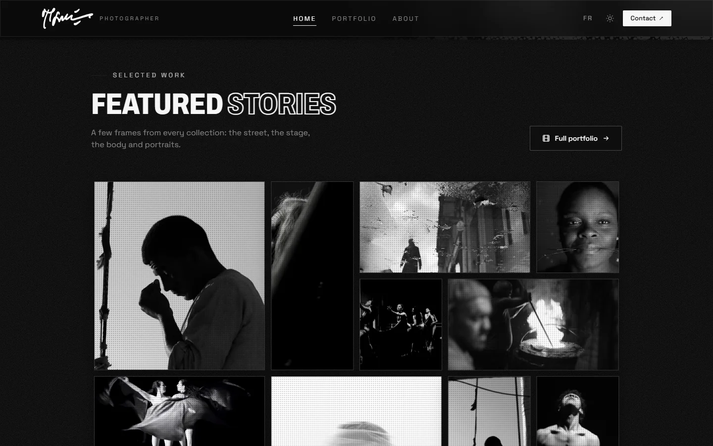 Featured stories grid of black-and-white photographs